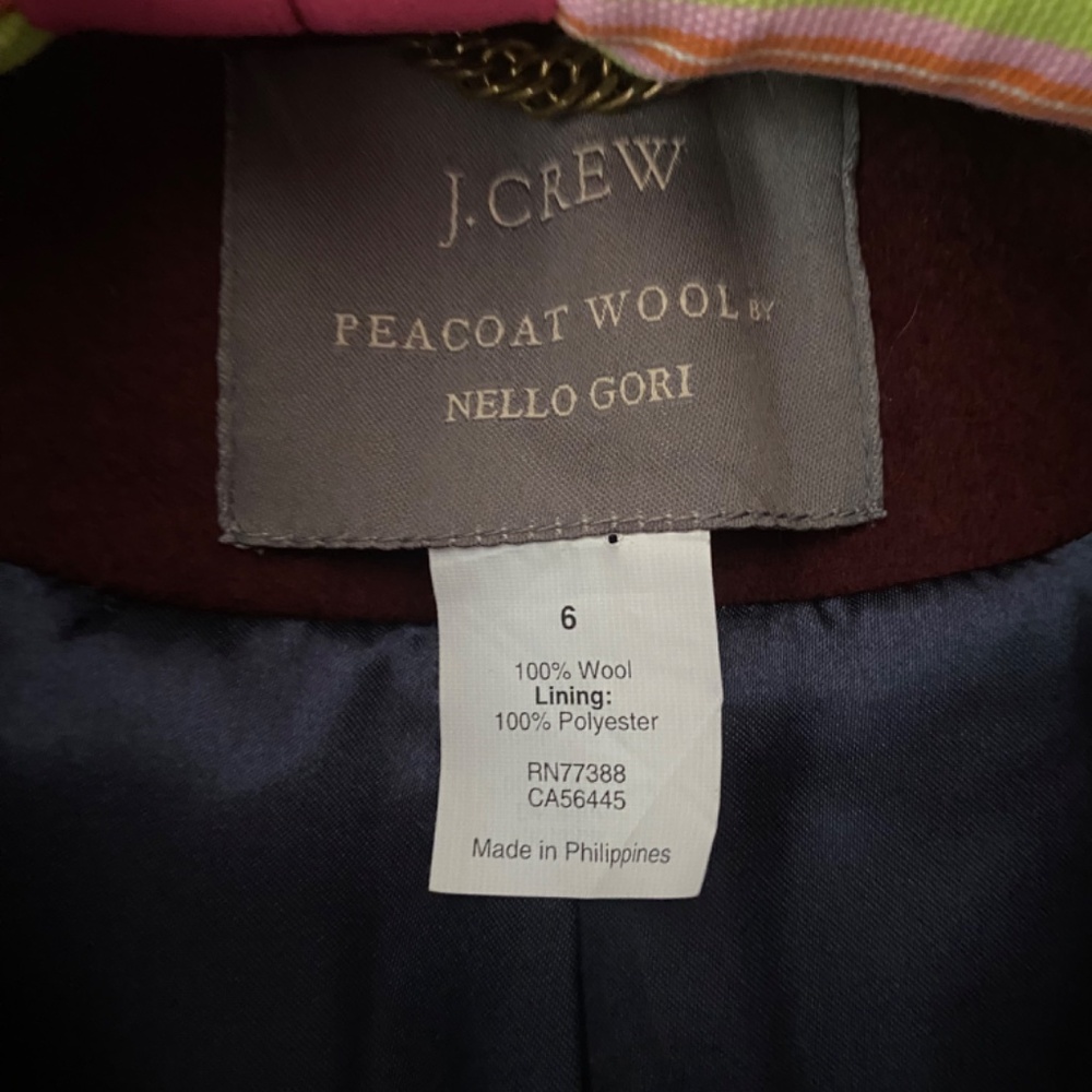 J. CREW Nello Gori Women's 6 Wine 100% Wool Double Breasted Peacoat Classic - Picture 4 of 10